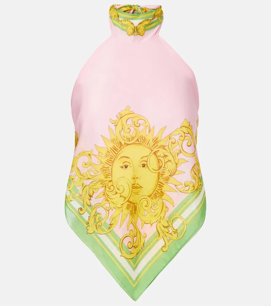 Топ из набивного хлопка и шелкового вуаля Versace, мультиколор