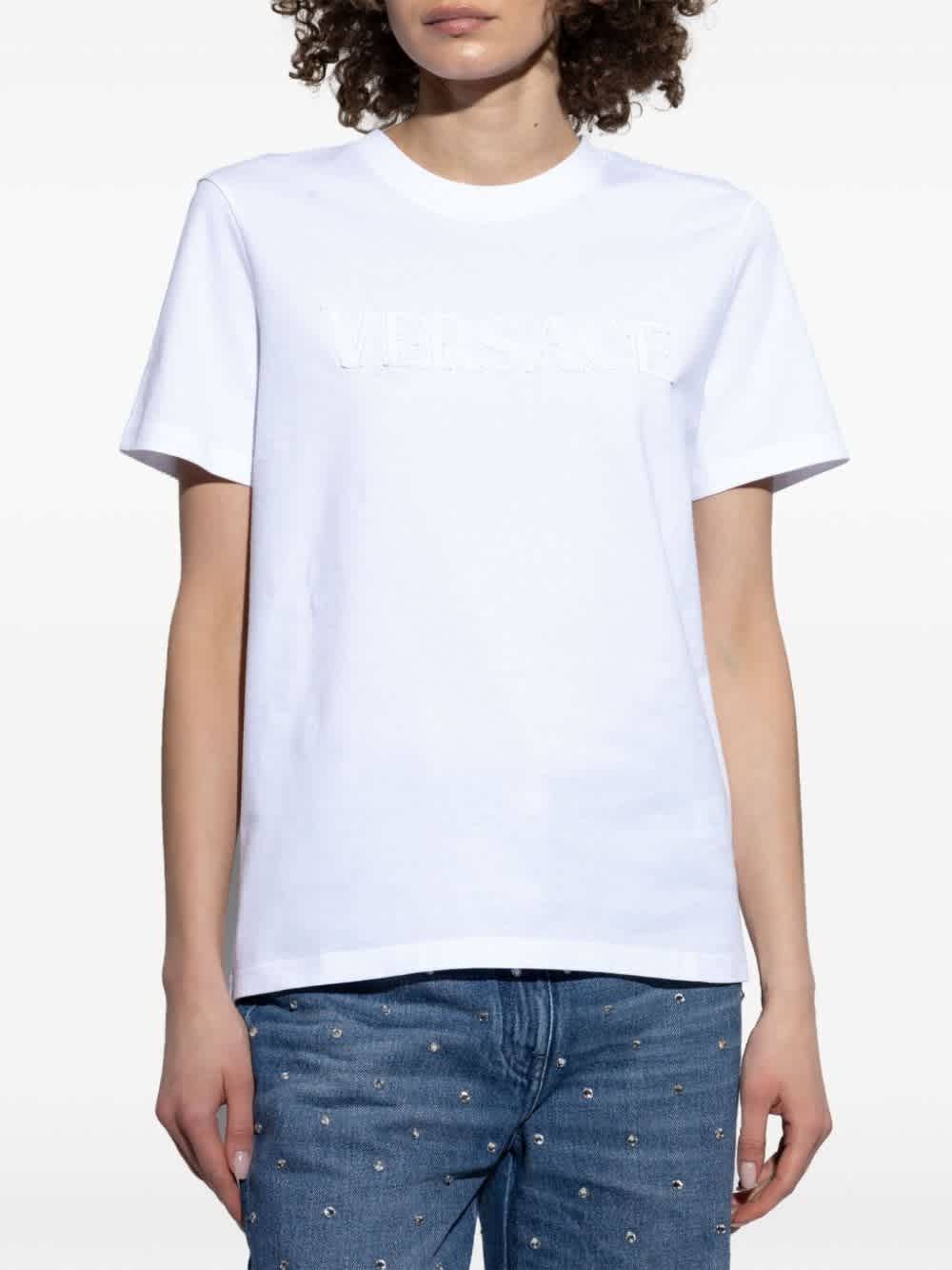 Футболка с круглым вырезом и аппликацией логотипа Versace, optical white — фото 2