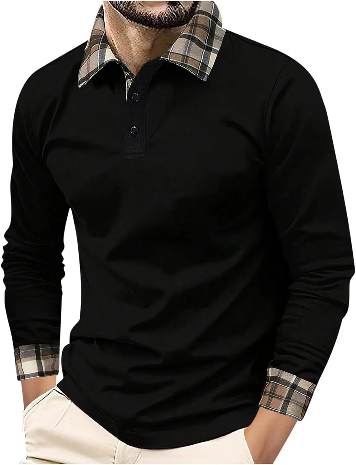 

Мужская поло с длинным рукавом в клетку, Slim, Cotton