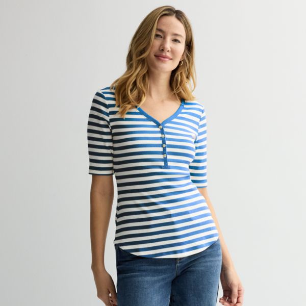 

Женская облегающая рубашка-поло Henley Sonoma Goods For Life, цвет sky blue cream stripe