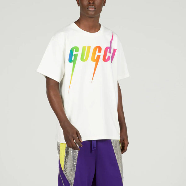 Футболка GUCCI print cotton T-shirt 'off white', белый — фото 4