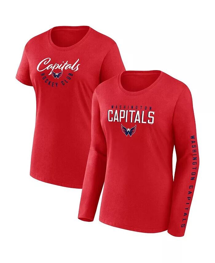 

Комплект из двух женских красных футболок Washington Capitals с длинными и короткими рукавами Fanatics