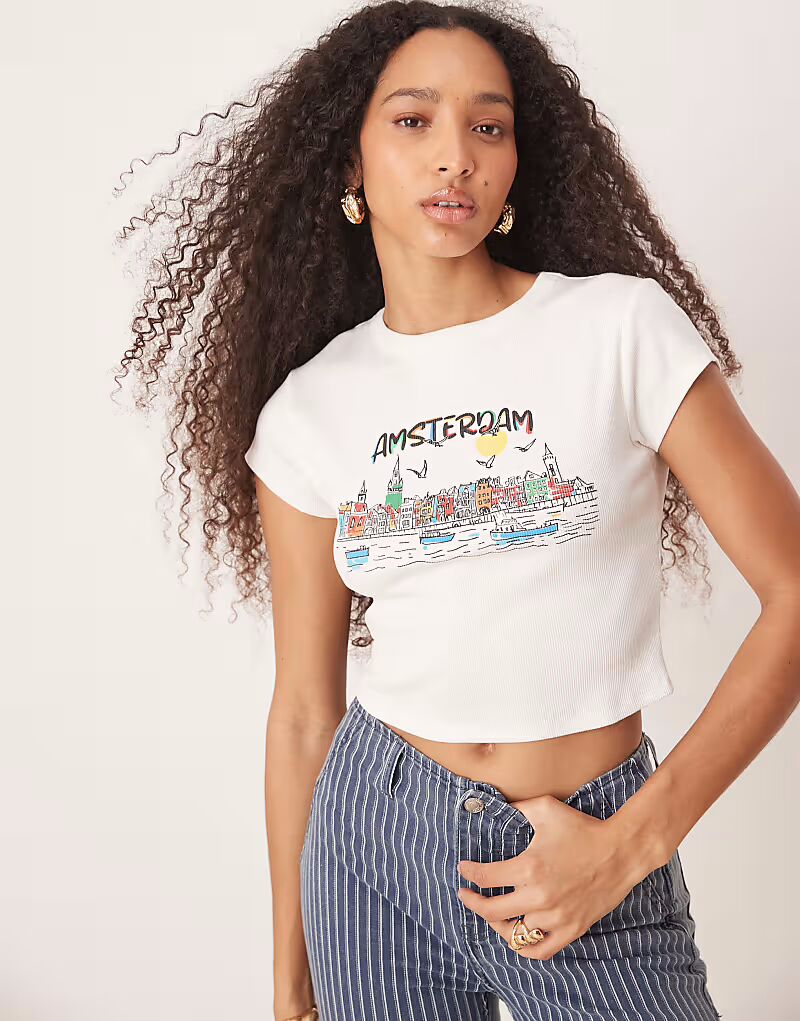 

Детская футболка ASOS DESIGN с изображением Амстердама кремового цвета