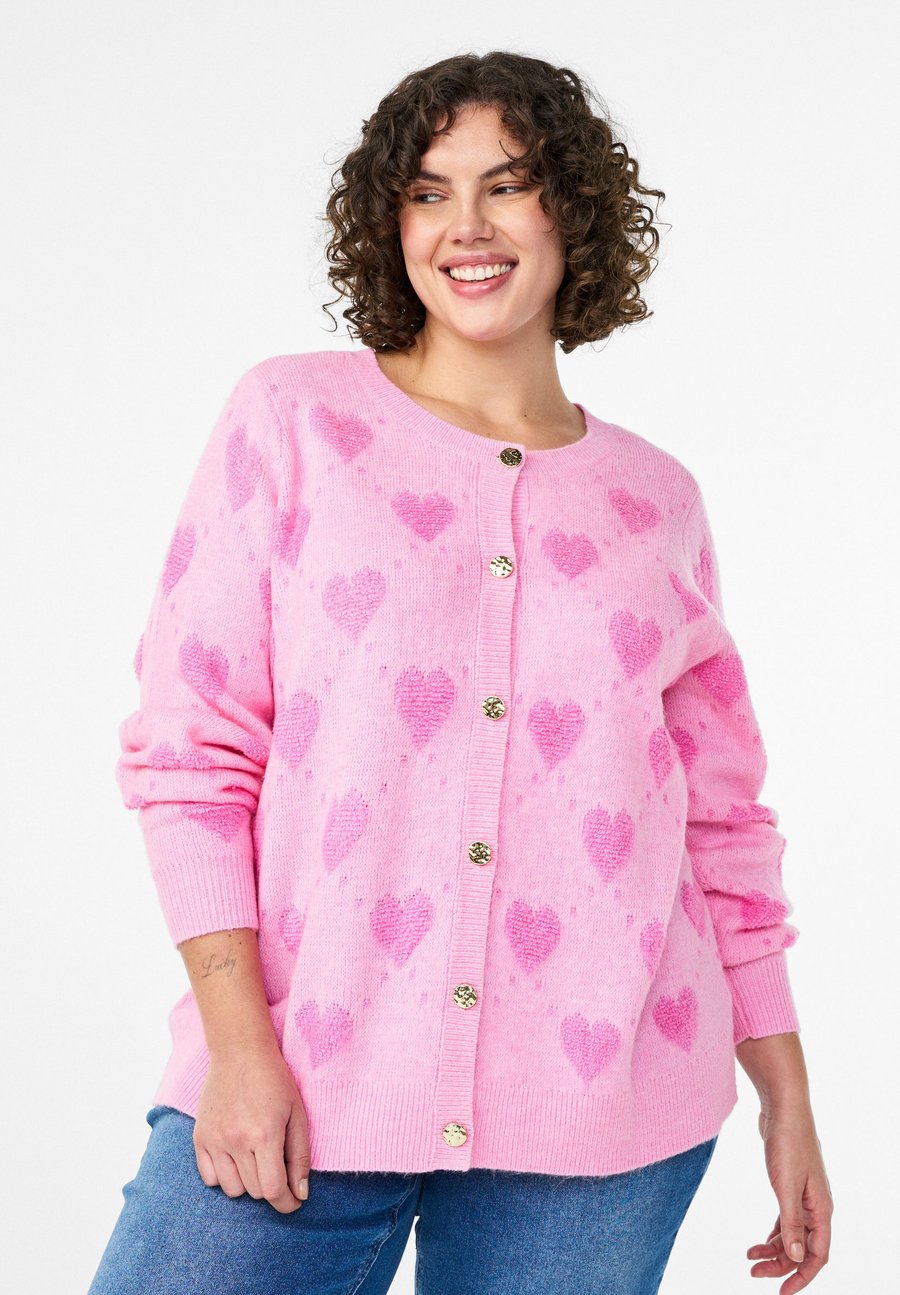 

Кардиган Zizzi MIT HERZEN UND GOLDENEN KNÖPFEN, Pink Frosting Comb/Light Pink