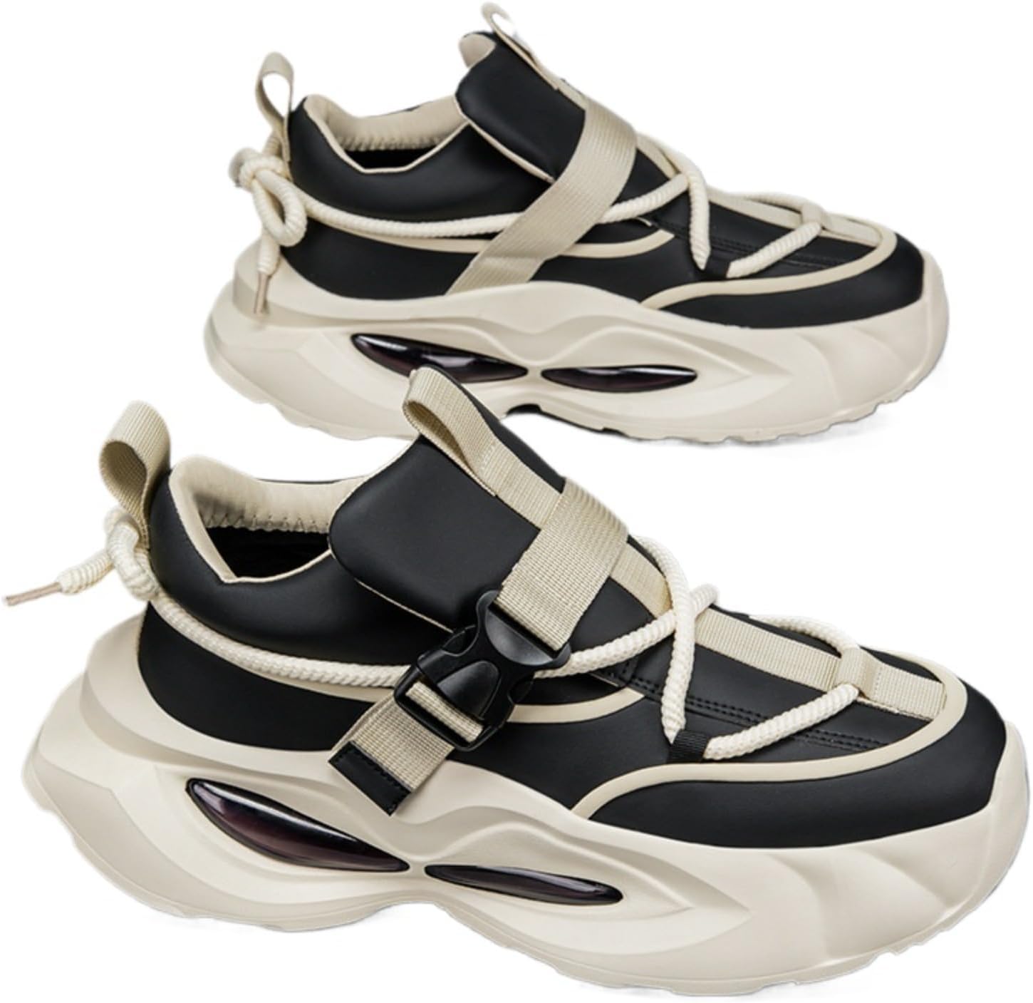 

Мужские кроссовки на платформе с массивной подошвой, обувь в стиле «папа», шнуровка, для прогулок с увеличением роста, для повседневной носки Azttoztto, черный