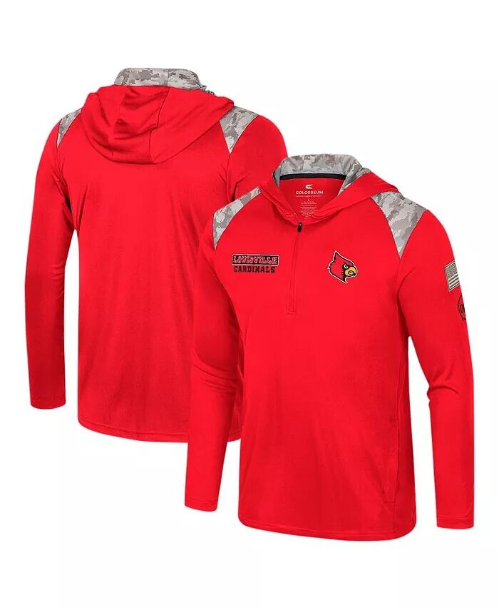 

Мужская красная толстовка Louisville Cardinals OHT Military Appreciation с капюшоном на молнии Quarter Colosseum