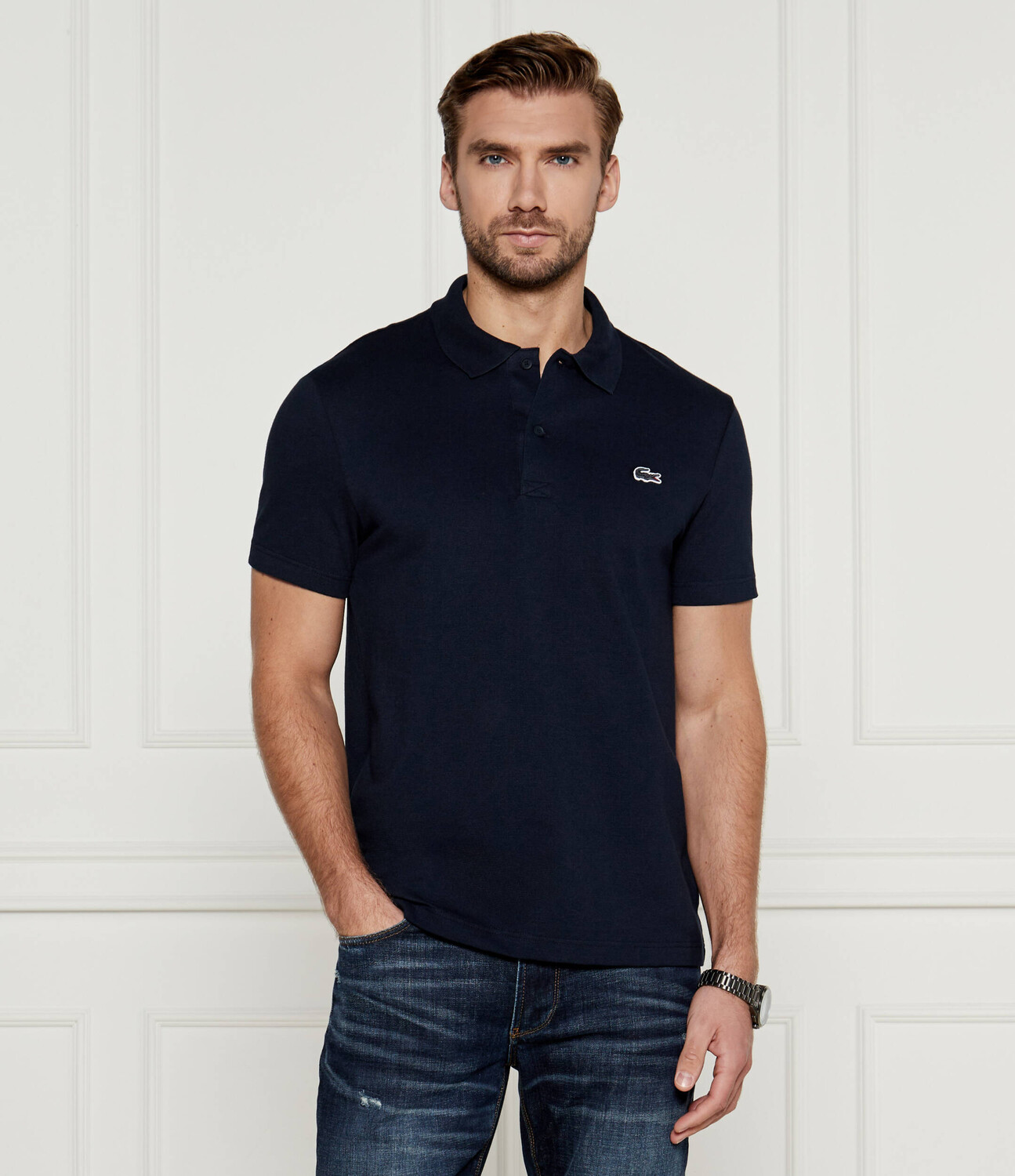 Поло Lacoste Regular Fit темно-синее — фото 3