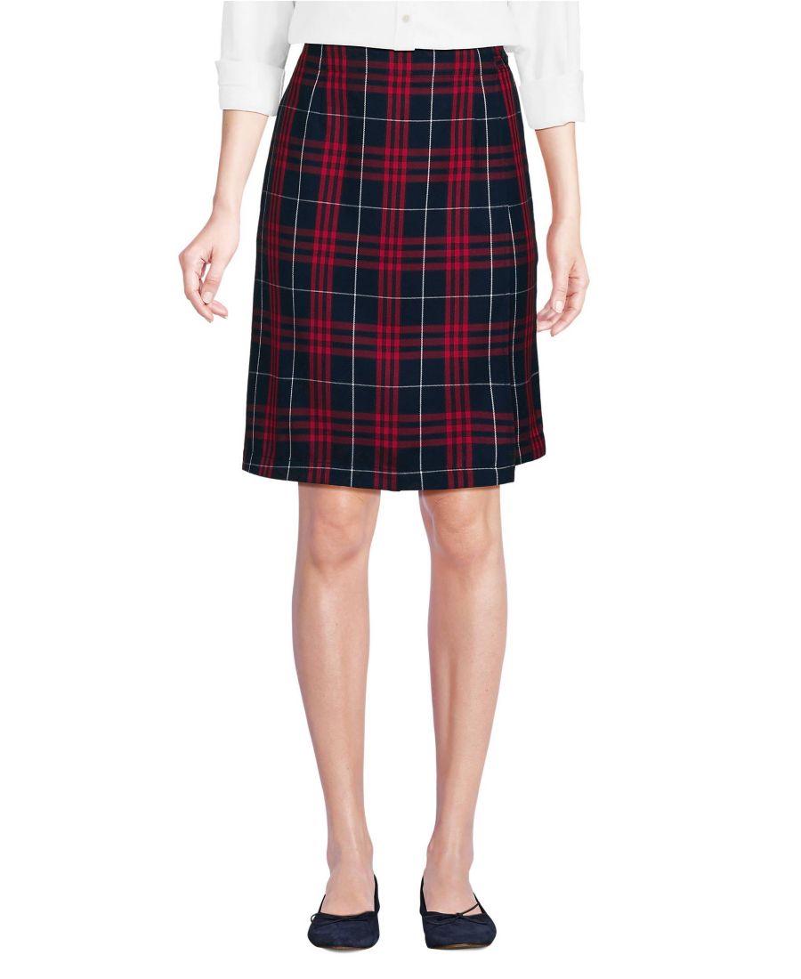 

Женская клетчатая юбка-шорты А-силуэта до колена Lands' End, Classic navy large plaid
