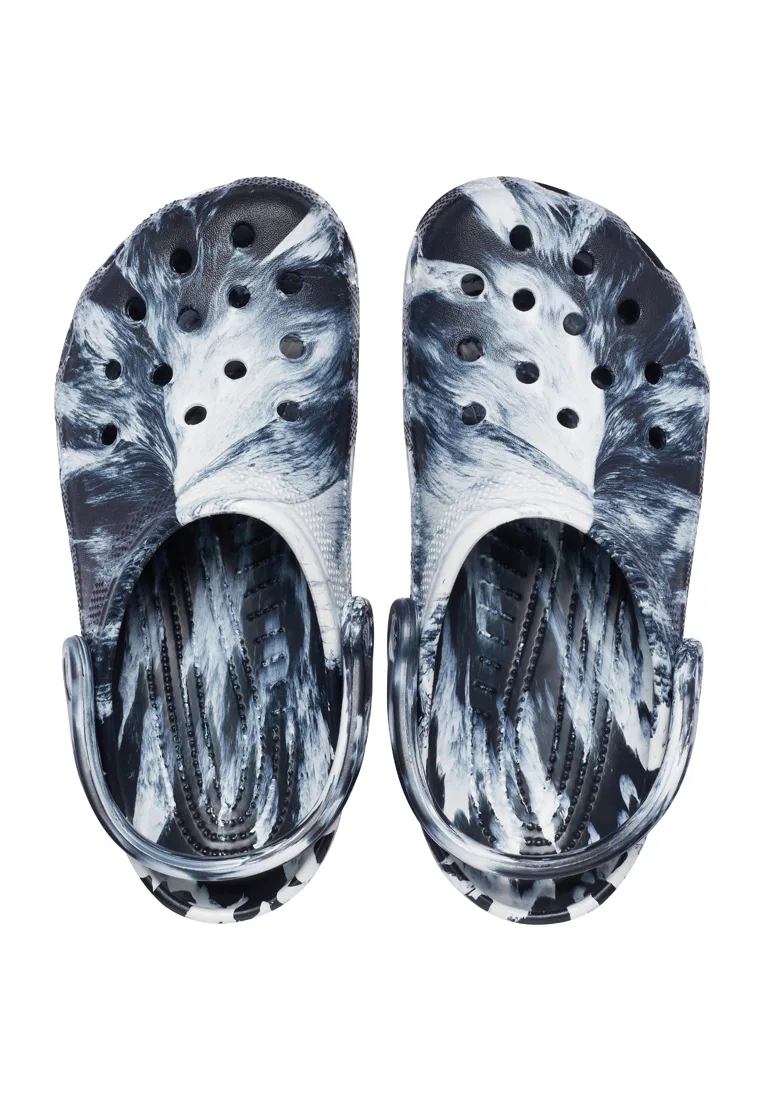 Туфли-сабо, классические мраморные, Crocs, бело-черные — фото 3