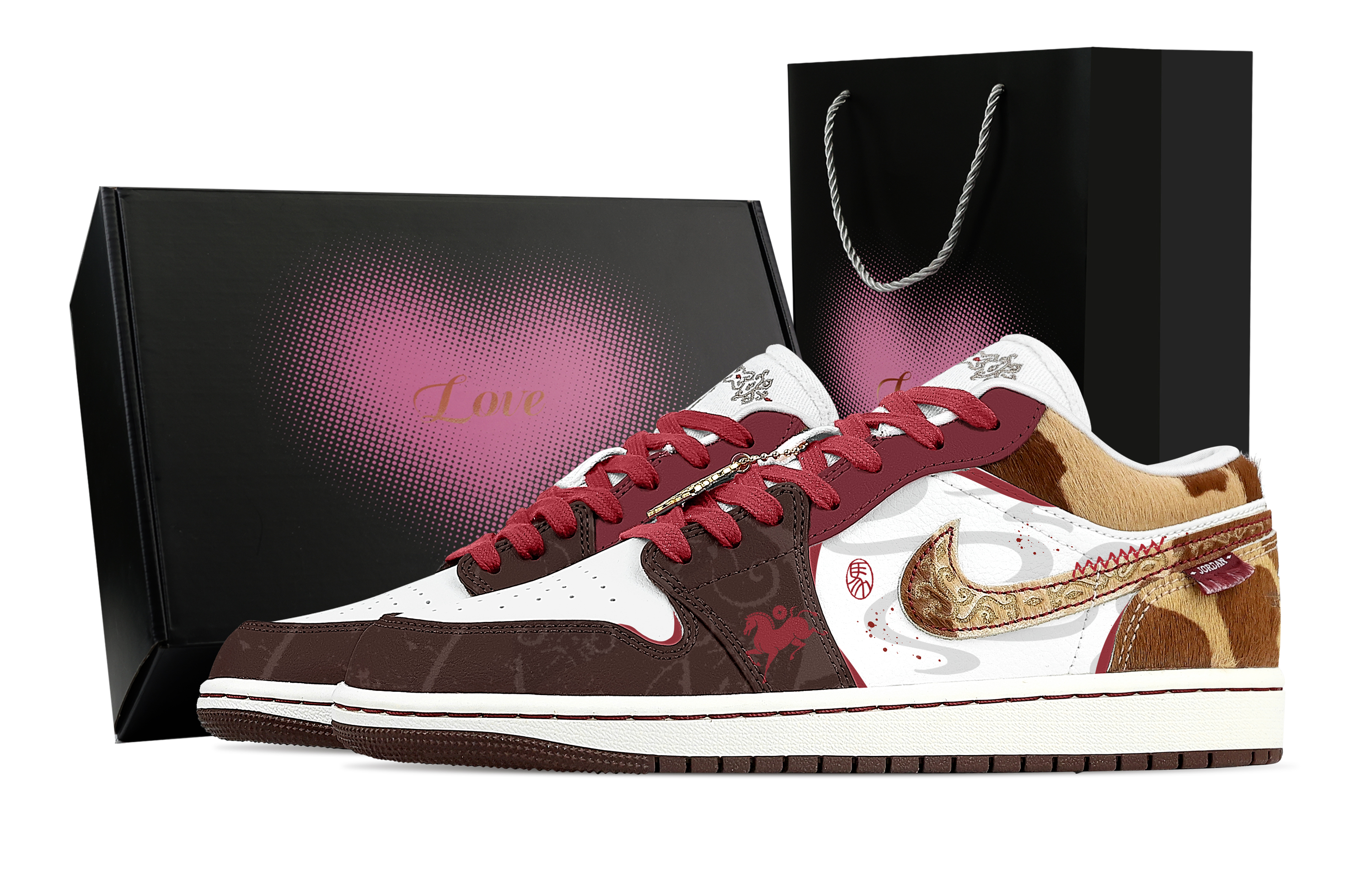 

Jordan Air 1 Golden Horse, Heart Box, устойчивые к истиранию низкие кеды в винтажном стиле для баскетбола мужские, коричневый красный