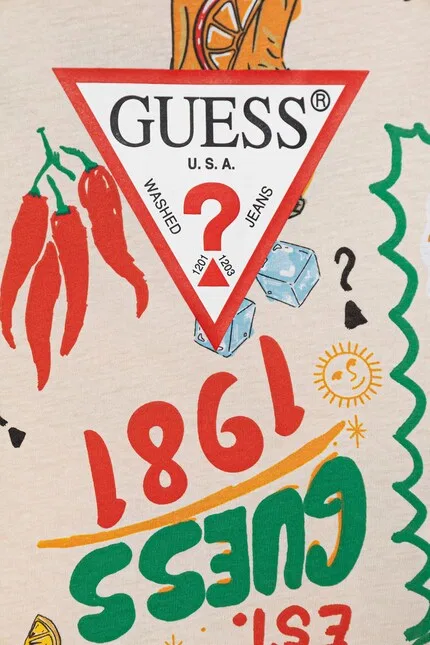 Футболка хлопковая детская Guess, бежевый — фото 3
