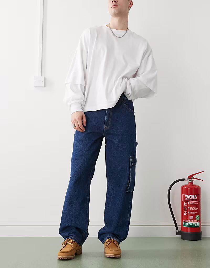 

Джинсы Dr Denim Colt Worker Cargo свободного кроя, средней посадки, широкие брюки с деталями рабочей одежды, в цвете "Tri-Dark Retro"