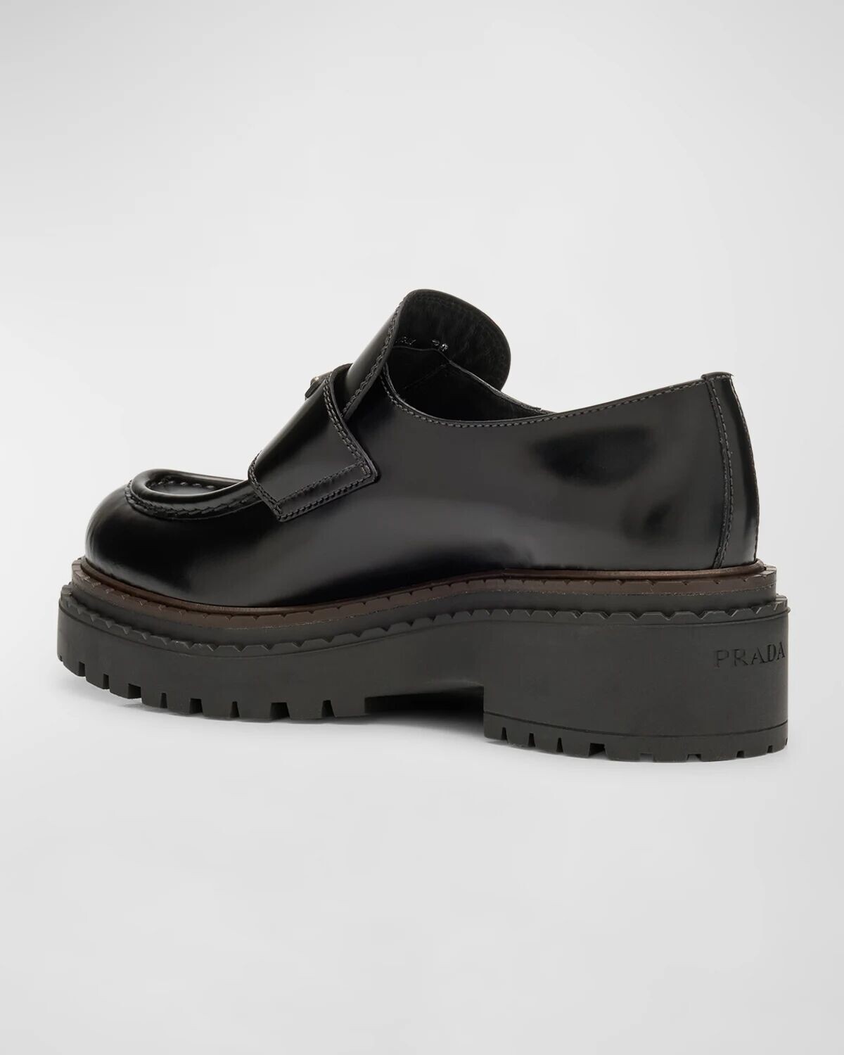 Лоферы на платформе из телячьей кожи шоколадного цвета Prada, цвет Nero — фото 4