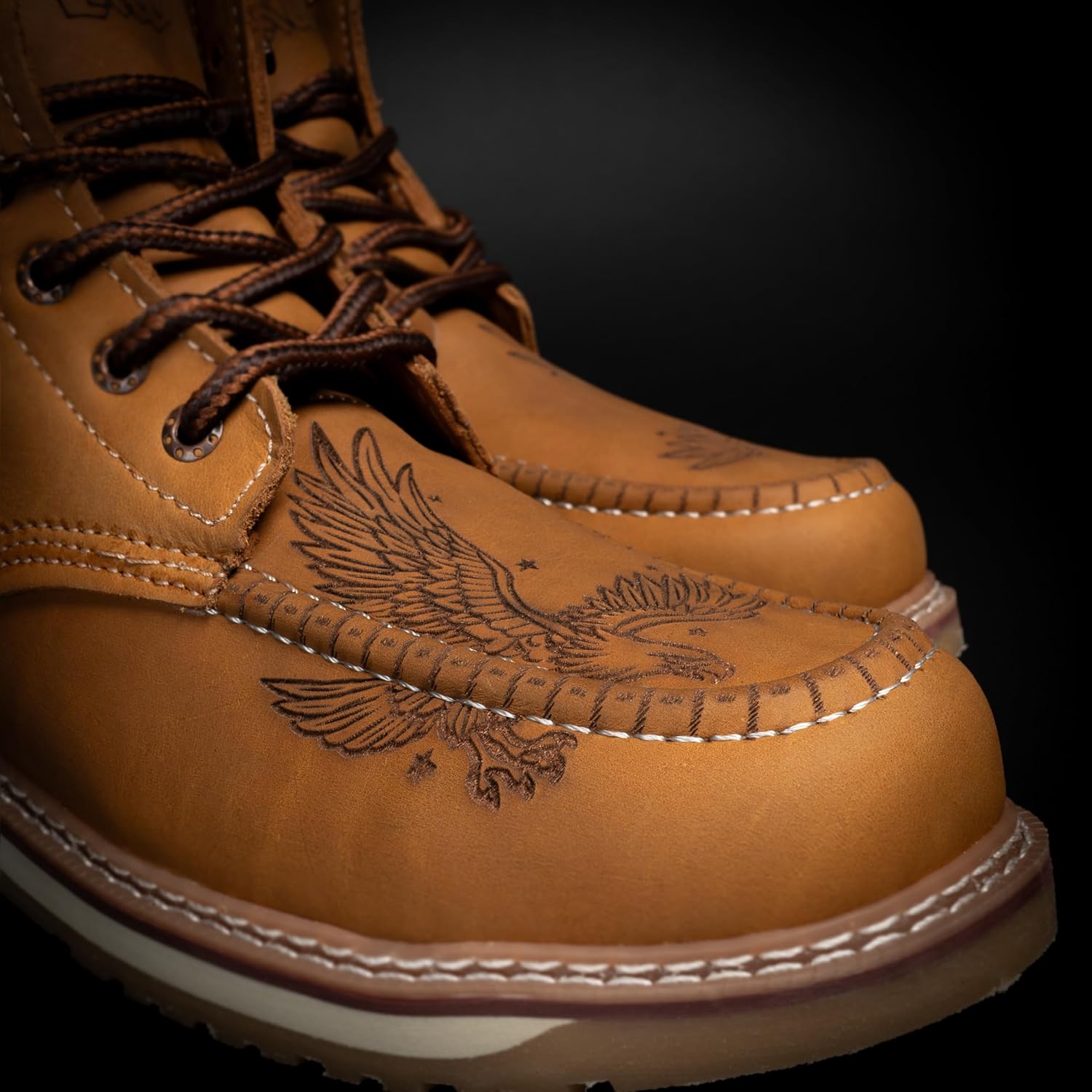 Мужские ботинки King Welt Patriot American Eagle - из натуральной кожи, с мягким носком мокасин, композитным носком, шнуровкой, подошвой с двойной плотностью, противоскользящей, легкими и прочными, Tan — фото 3
