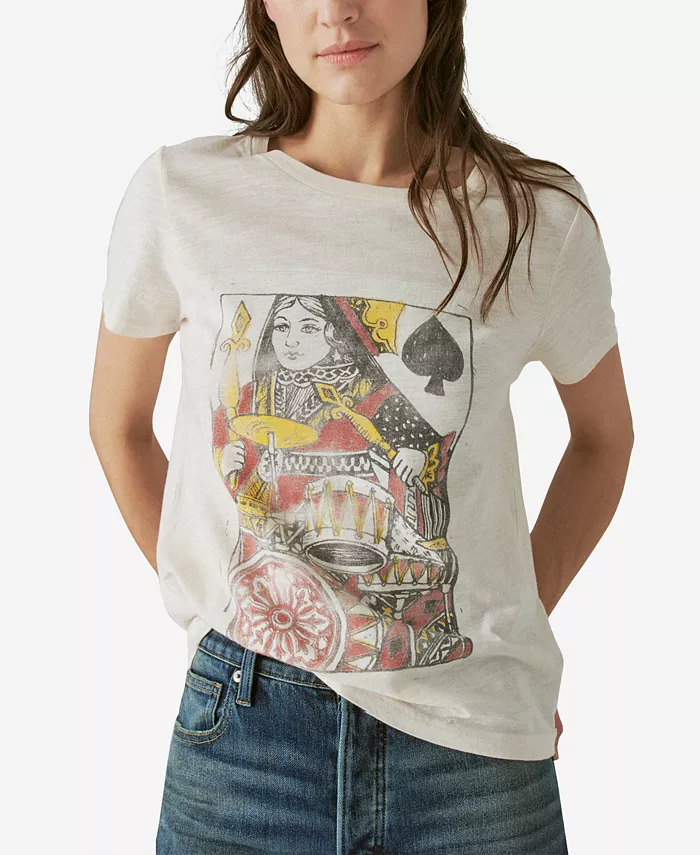 

Женская хлопковая футболка оверсайз Queen Of Spades Lucky Brand, коричневый/бежевый
