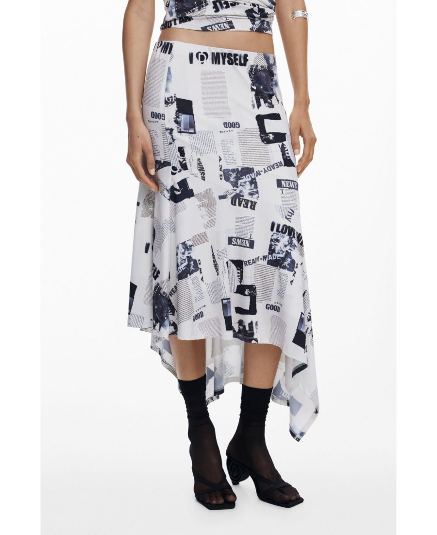 

Женская асимметричная юбка в стиле газетной обложки Desigual, Off white