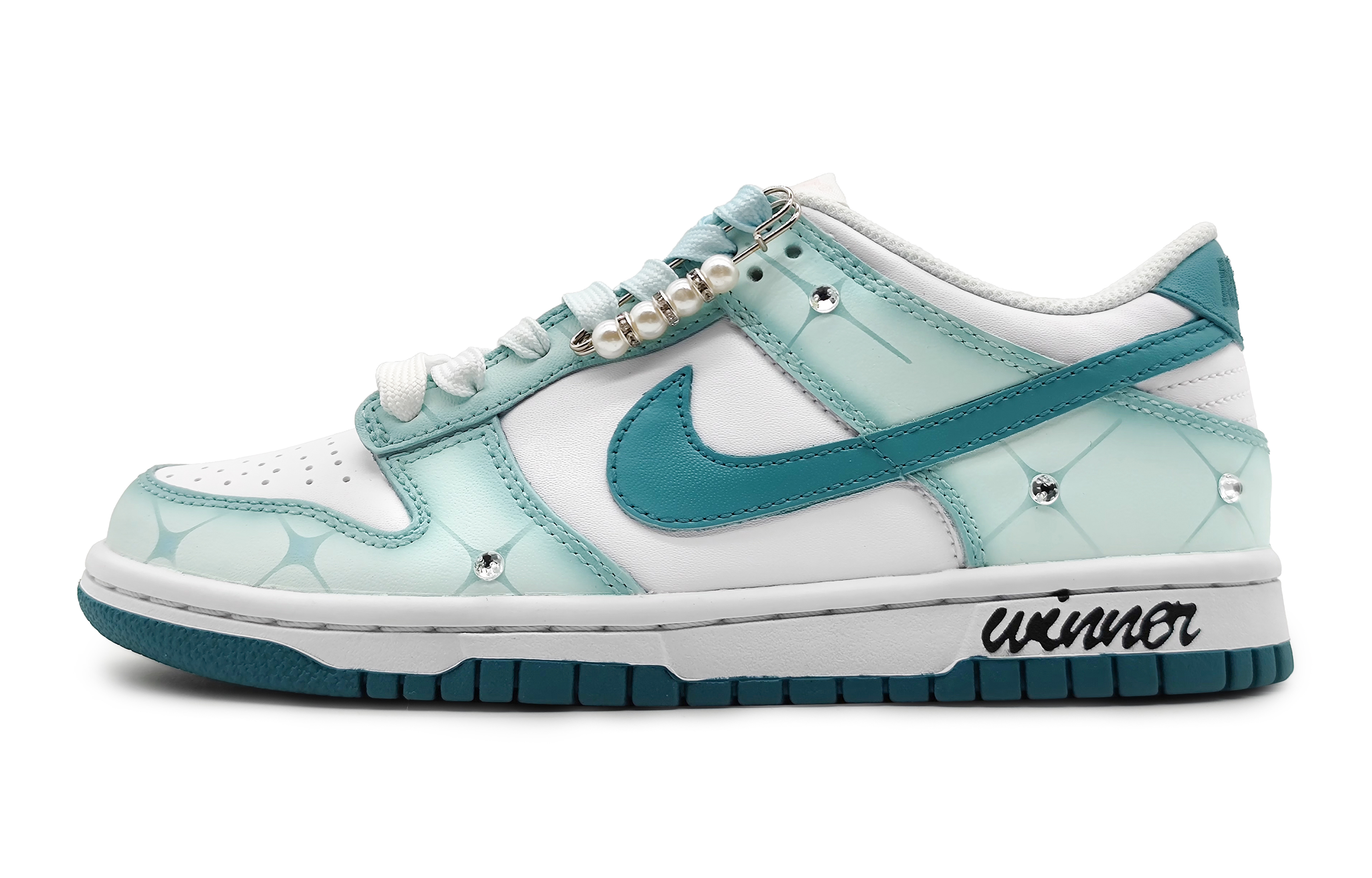 

Кроссовки Nike Dunk Skateboard Shoes Women's Low-Top Pale Green/White, Синий, Кроссовки Nike Dunk Skateboard Shoes Women's Low-Top Pale Green/White