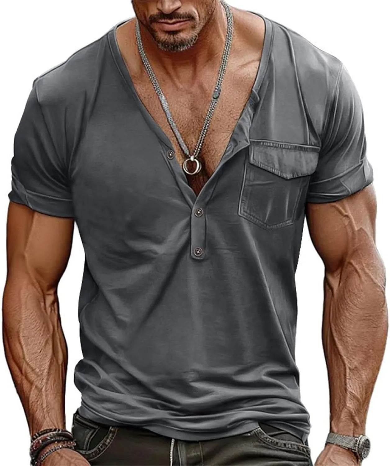 

Мужская футболка V-образного выреза с карманом