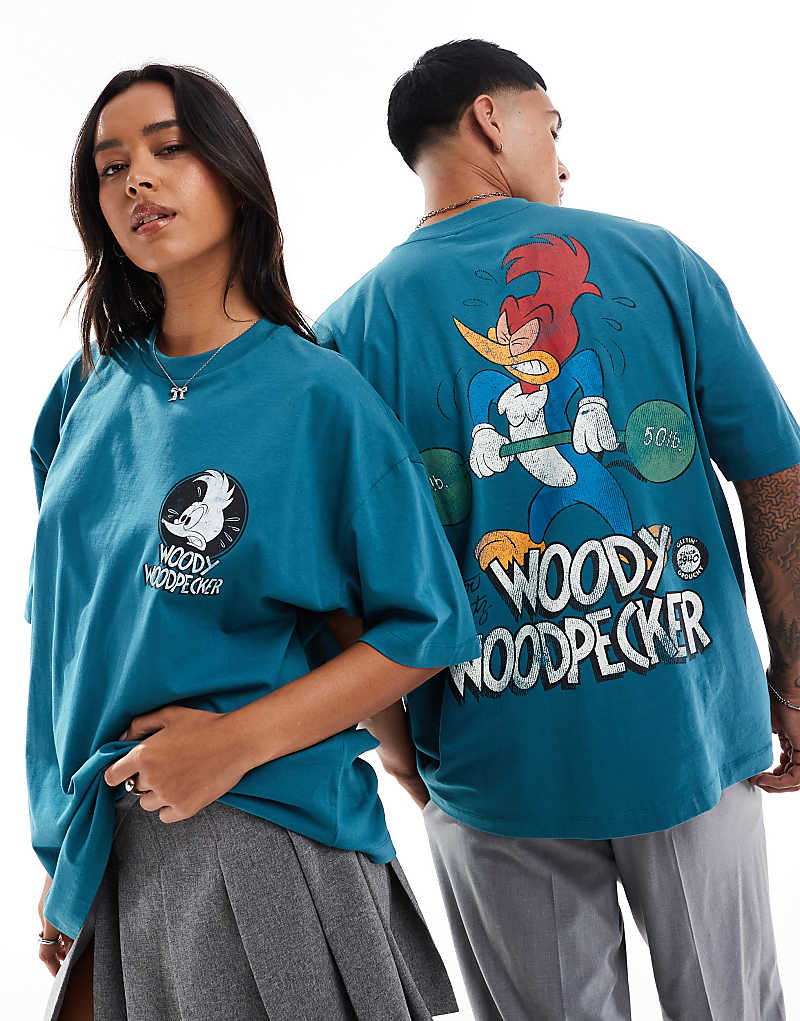 

Зеленая объемная футболка унисекс с принтом Woody Woodpecker ASOS DESIGN