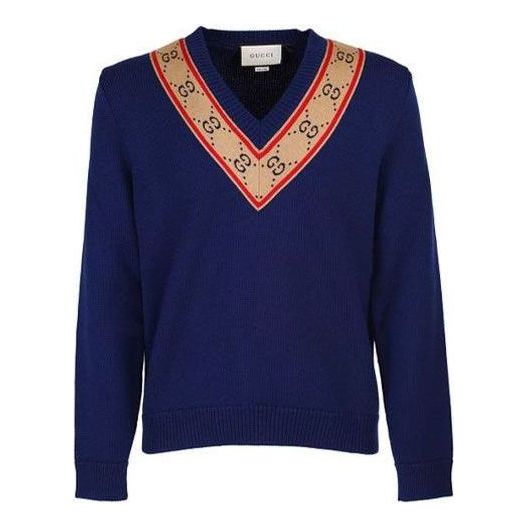 

Свитер Gucci GG V-neck Wool Sweater 'Blue', синий