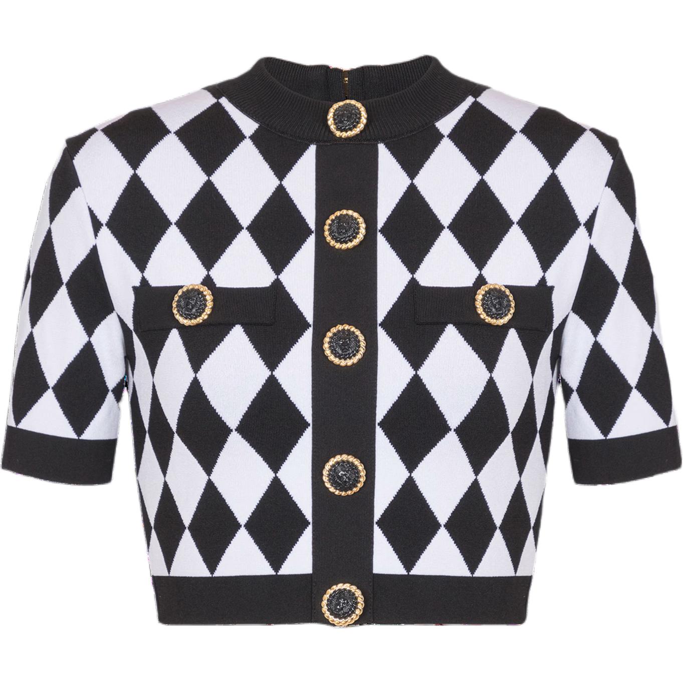 

Топ укороченный вязаный с узором "алмаз" BALMAIN, черный