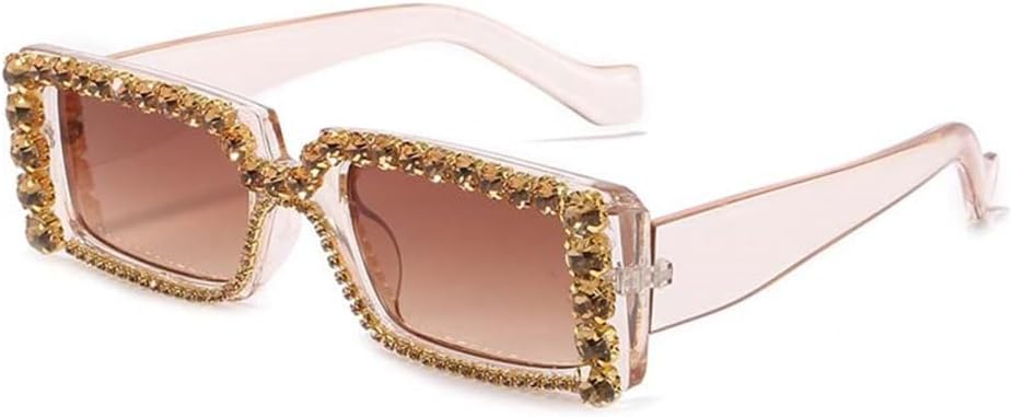 

Модные прямоугольные солнцезащитные очки с бриллиантами для женщин, винтажные, прозрачные, конфетного цвета, мужские солнцезащитные очки со стразами MTZJH, Champagne Tea