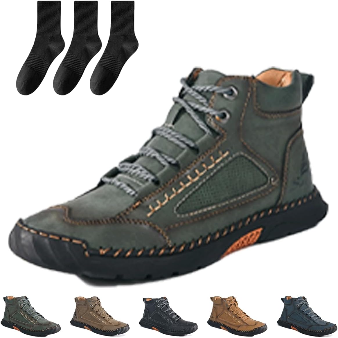 

Мужская обувь широкого размера для походов и работы, удобные мужские кожаные ботинки ручной работы, водонепроницаемые, с поддержкой свода стопы, противоскользящие для активного отдыха Generic, зеленый