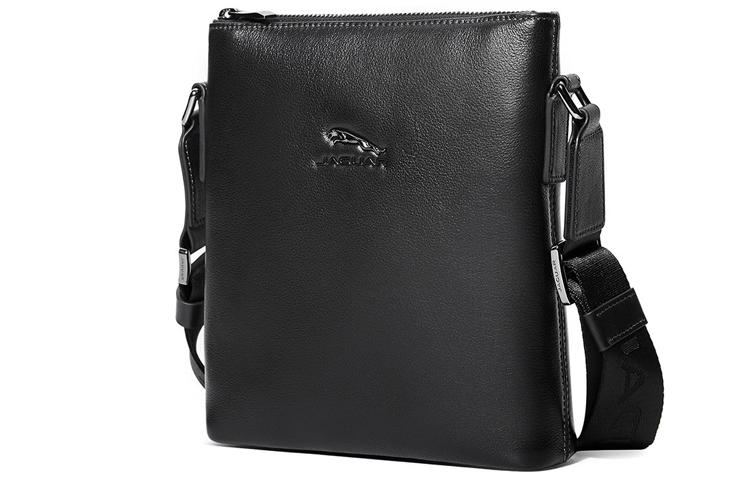 

JAGUAR Кожаная наплечная сумка через плечо мужская черная, Black