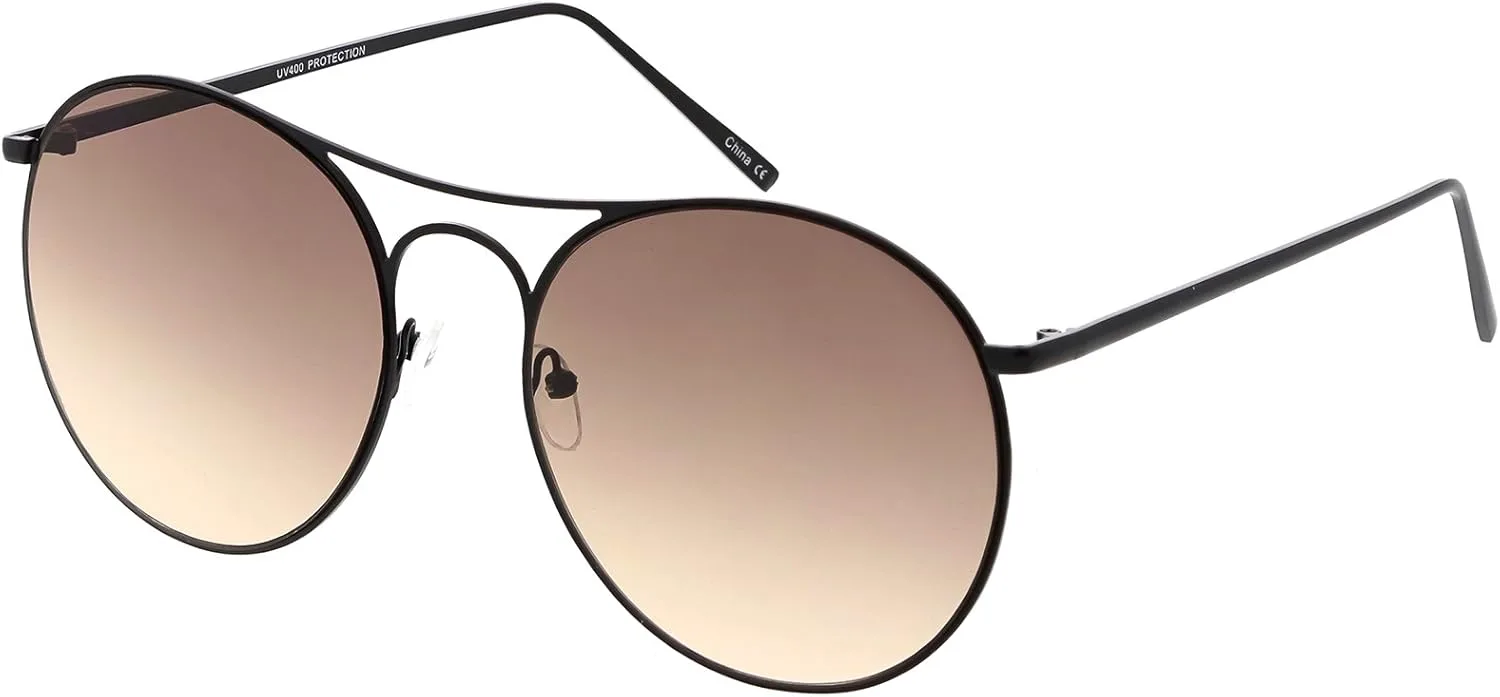 

zeroUV - Солнцезащитные очки-авиаторы с увеличенным металлическим двойным носовым мостиком, круглыми градиентными плоскими линзами, 65 мм, Black / Smoke Beige