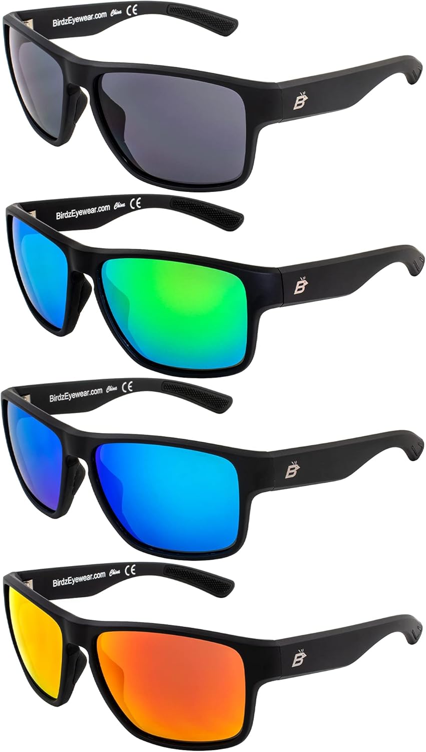 

Солнцезащитные очки Birdz Eyewear Glide (4 пары) для мужчин и женщин. Линзы с защитой от царапин. Легкая черная квадратная оправа. Зеркальные линзы дымчатого, зеленого, синего и красного цвета, Smoke Green Blue & Red