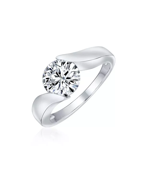 

Современное кольцо-солитер с круглыми фианитами 3 карата в закрепке с простой полосой из стерлингового серебра Bling Jewelry, clear