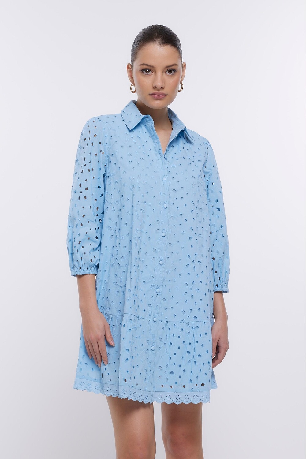 

Платье-Рубашка с пышными рукавами River Island, синий