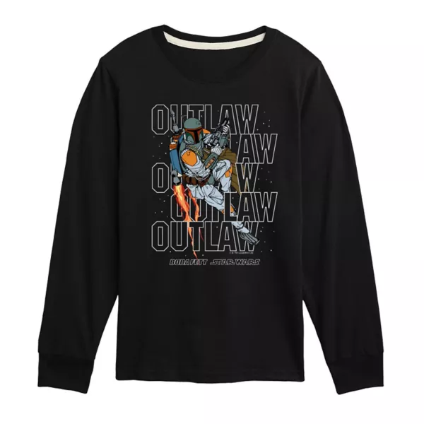 

Футболка с длинным рукавом и принтом Boba Fett Outlaw для мальчиков 8-20 лет Star Wars, черный