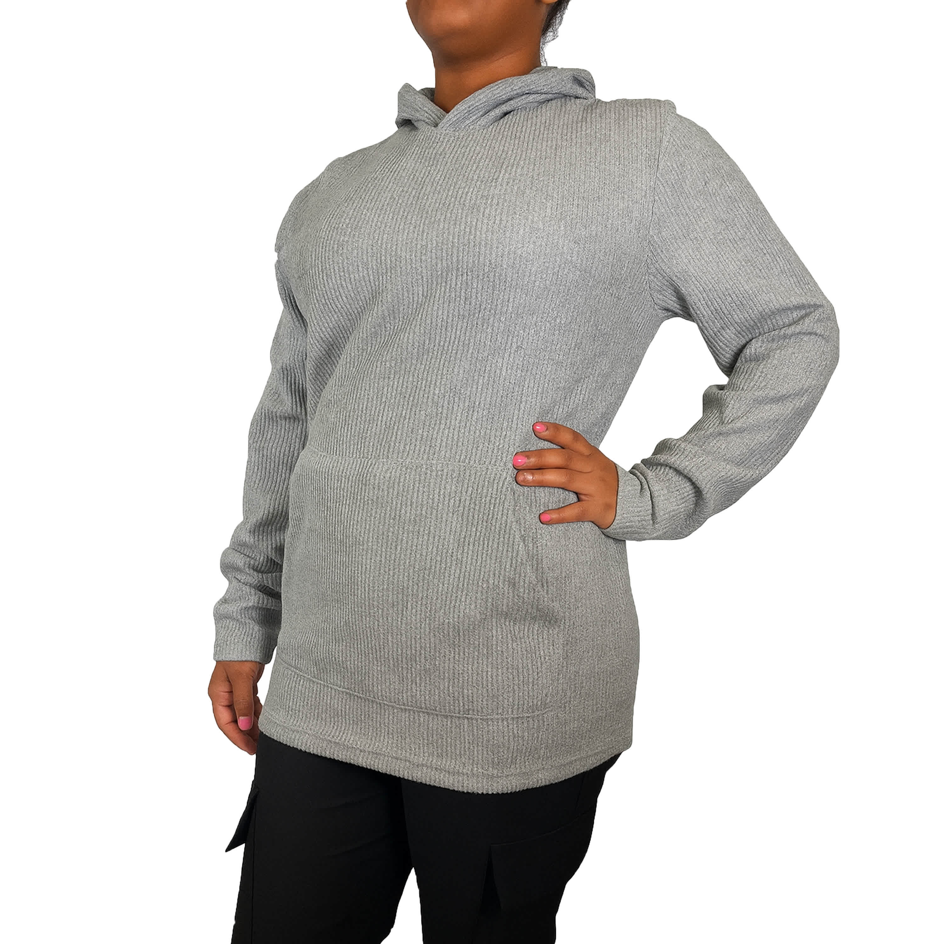 

Женская термотолстовка с капюшоном Blue Ice свободного кроя из вафельной вязки, светло-серый