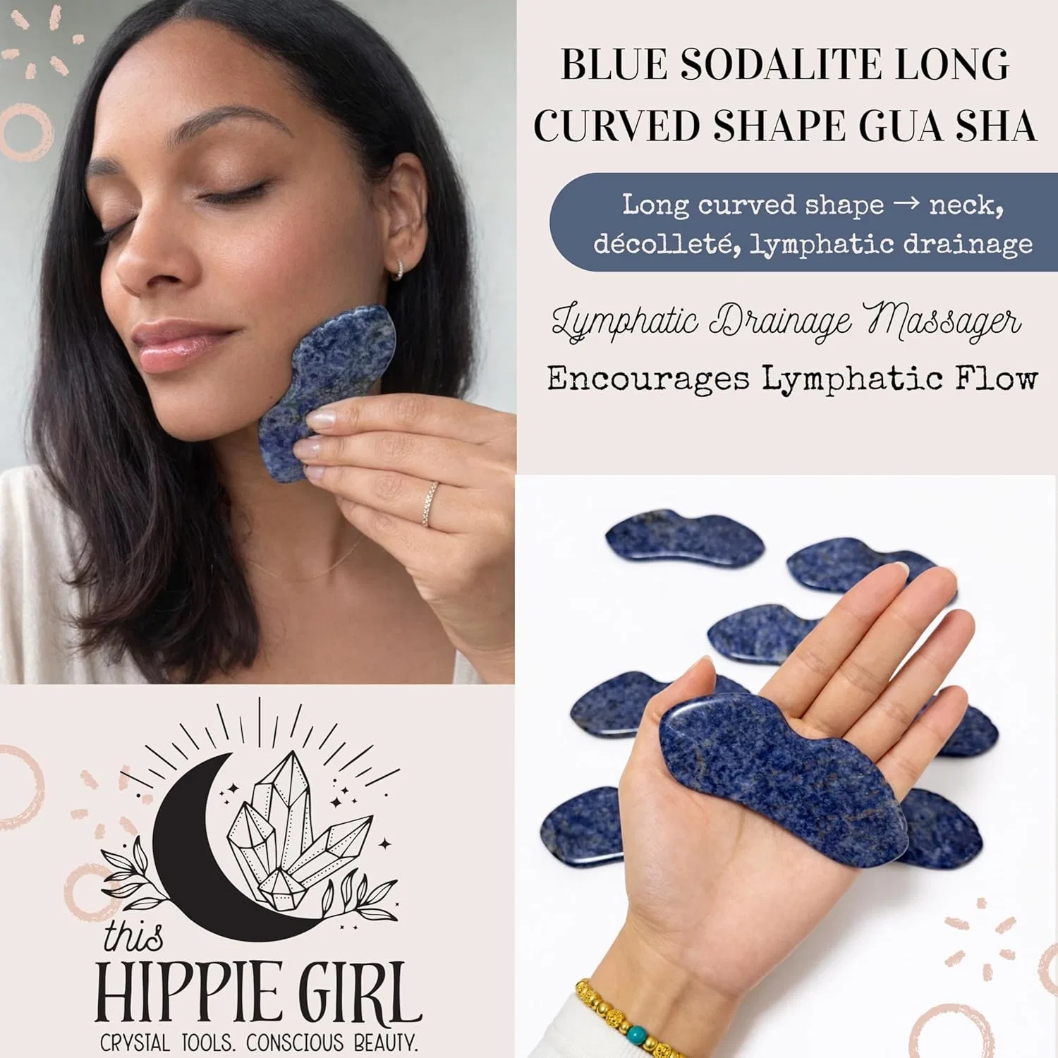 Набор для лица GUA SHA: скульптор и роллер из синего содалита, Boho Aromatic — фото 3