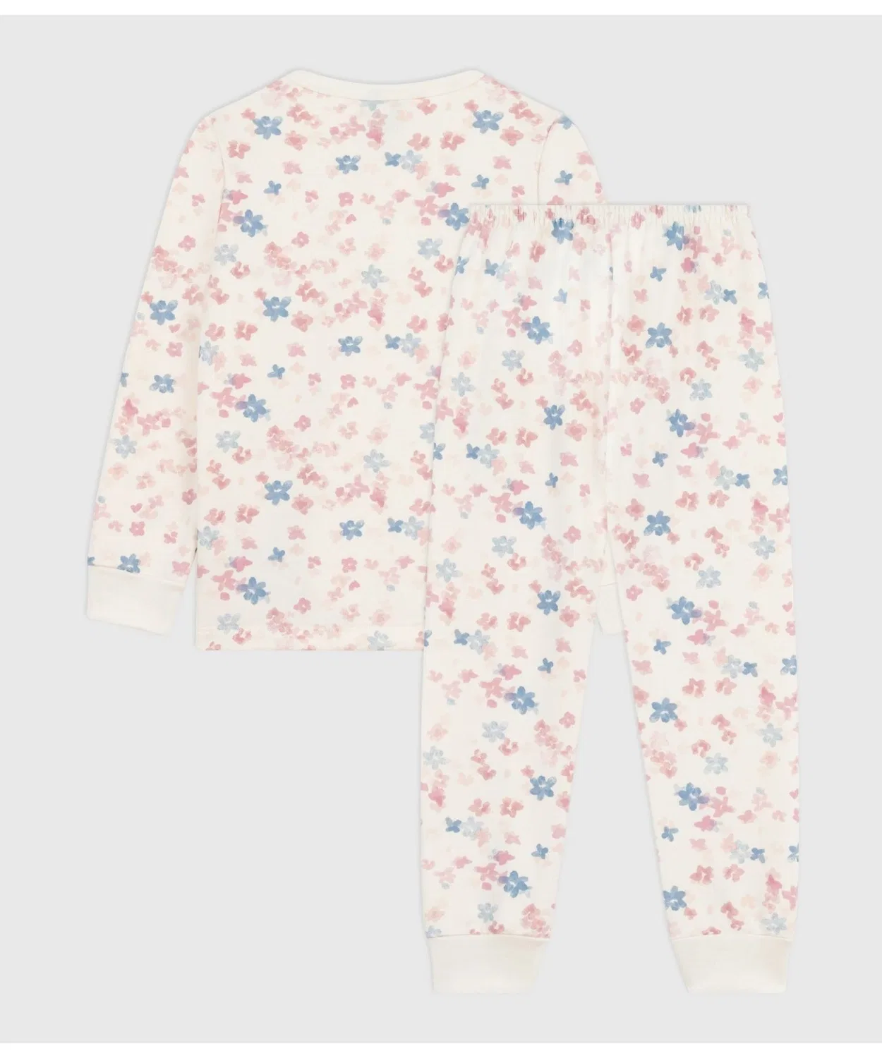 Детская пижама с цветочным принтом, хлопковая, длинный рукав, белый — фото 3