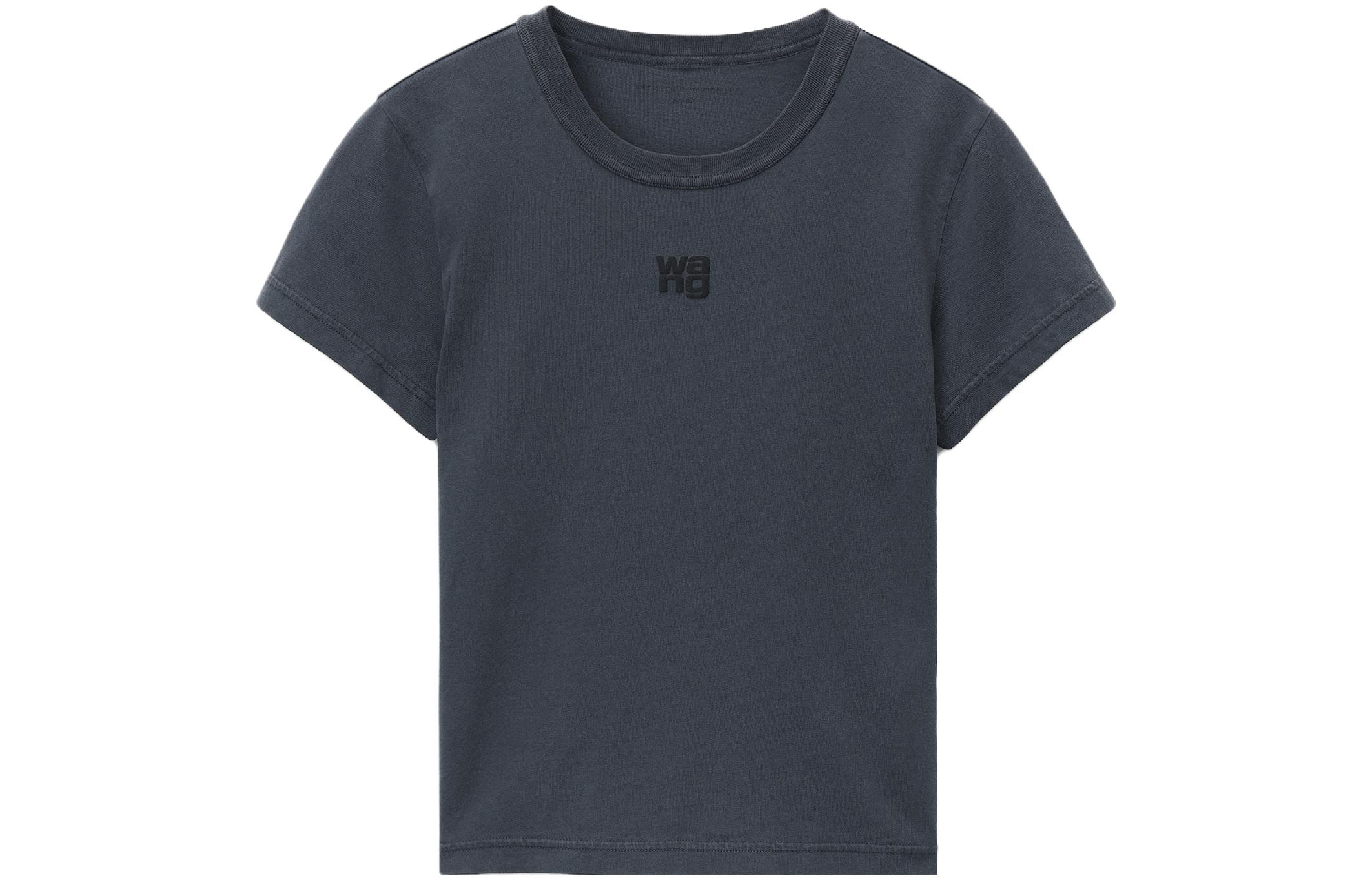 Футболка T By Puff Logo & Bound Neck Essential Jersey Shrunk Soft Obsidian Alexander Wang, темно-серый — фото 3