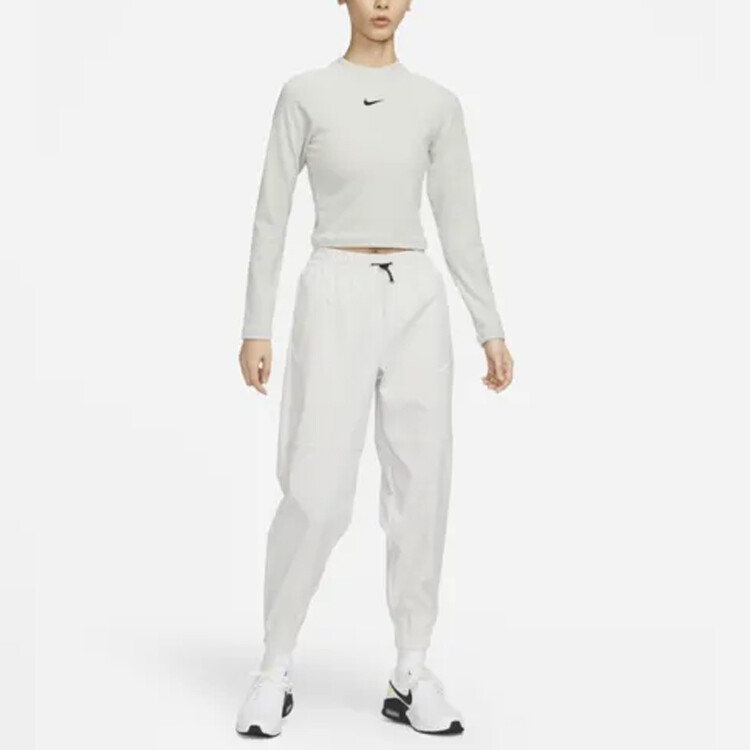 Женская укороченная футболка с круглым вырезом в стиле ретро, бежевая Nike — фото 3