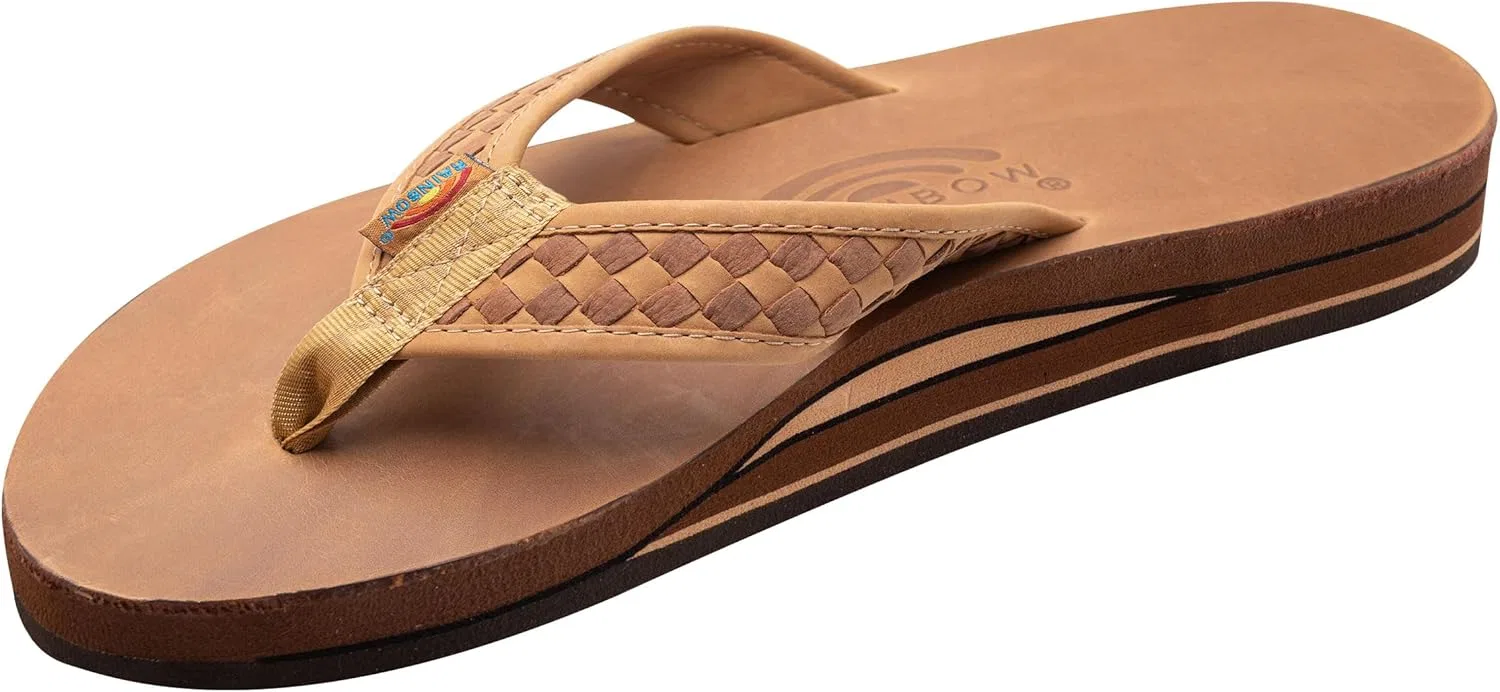 Сандалии из натуральной кожи с двойным слоем и ручным плетением, Buckskin Rainbow Sandals