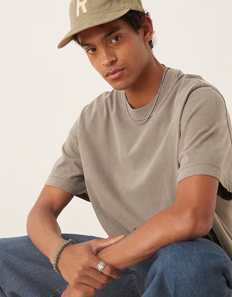 

Винтажная укороченная футболка с круглым вырезом Abercrombie & Fitch серого цвета
