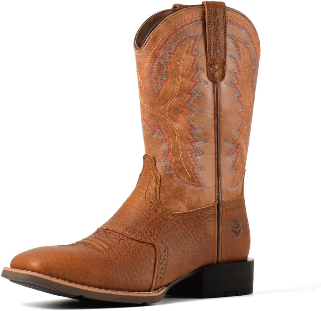 

Мужские западные ботинки SUREWAY - мужские ковбойские ботинки с квадратным носком, маслостойкие/антискользящие, долговечные, модные классические сапоги на 25 см до середины икры, Earth