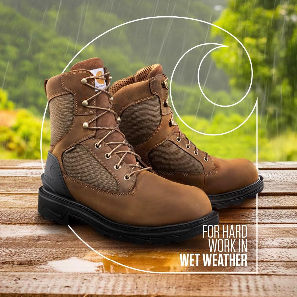 Carhartt Ironwood водонепроницаемые рабочие ботинки для мужчин - 8-дюймовые, усиленная промасленная кожа с дышащей мембраной, EH и нескользящие подошвы, Brown — фото 2