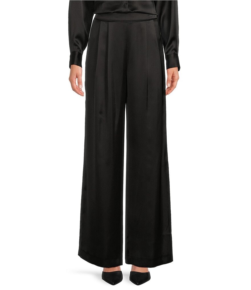 

Gianni Bini Devon Широкие атласные брюки с высокой посадкой, черный