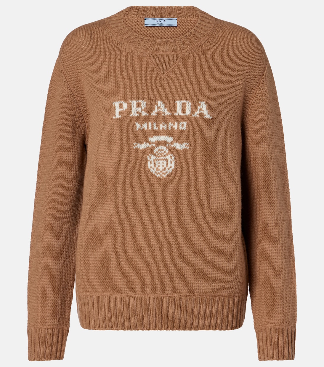 

Свитер из шерсти и кашемира с логотипом Prada, коричневый