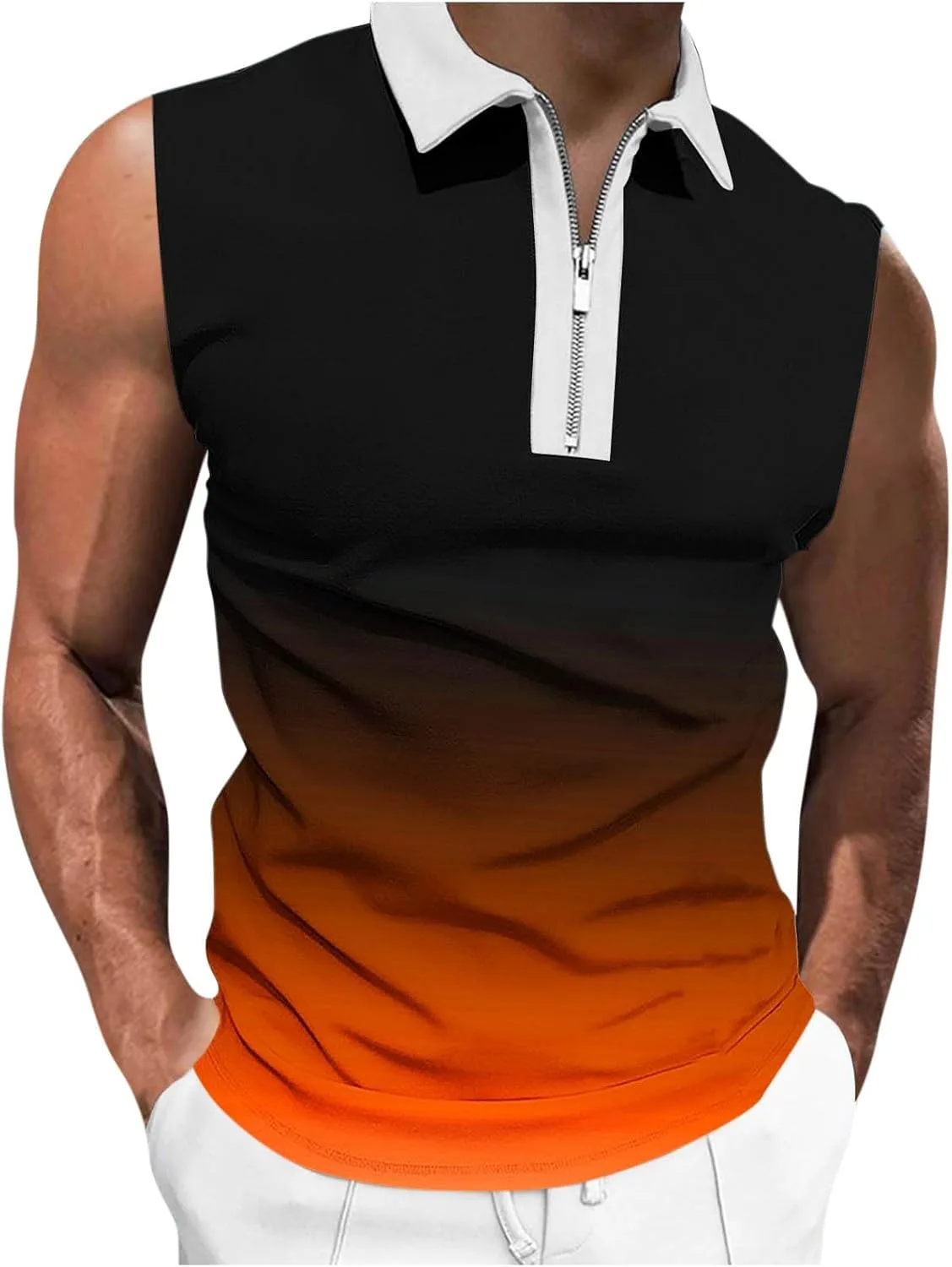 

Футболка-поло для мужчин 2025 с 1/4 молнией и круглым вырезом QUNPIU