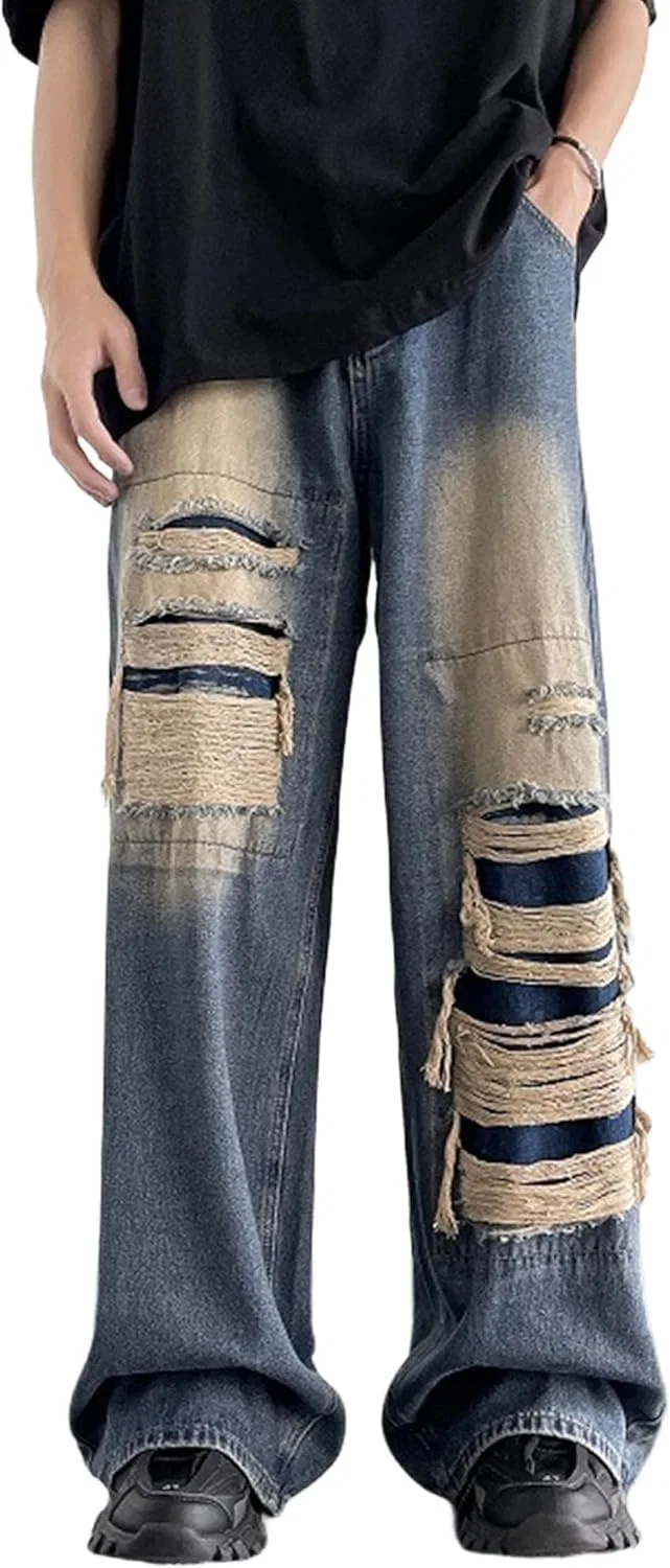 Джинсы свободные, Men’s Baggy Wide Leg Jeans, синие
