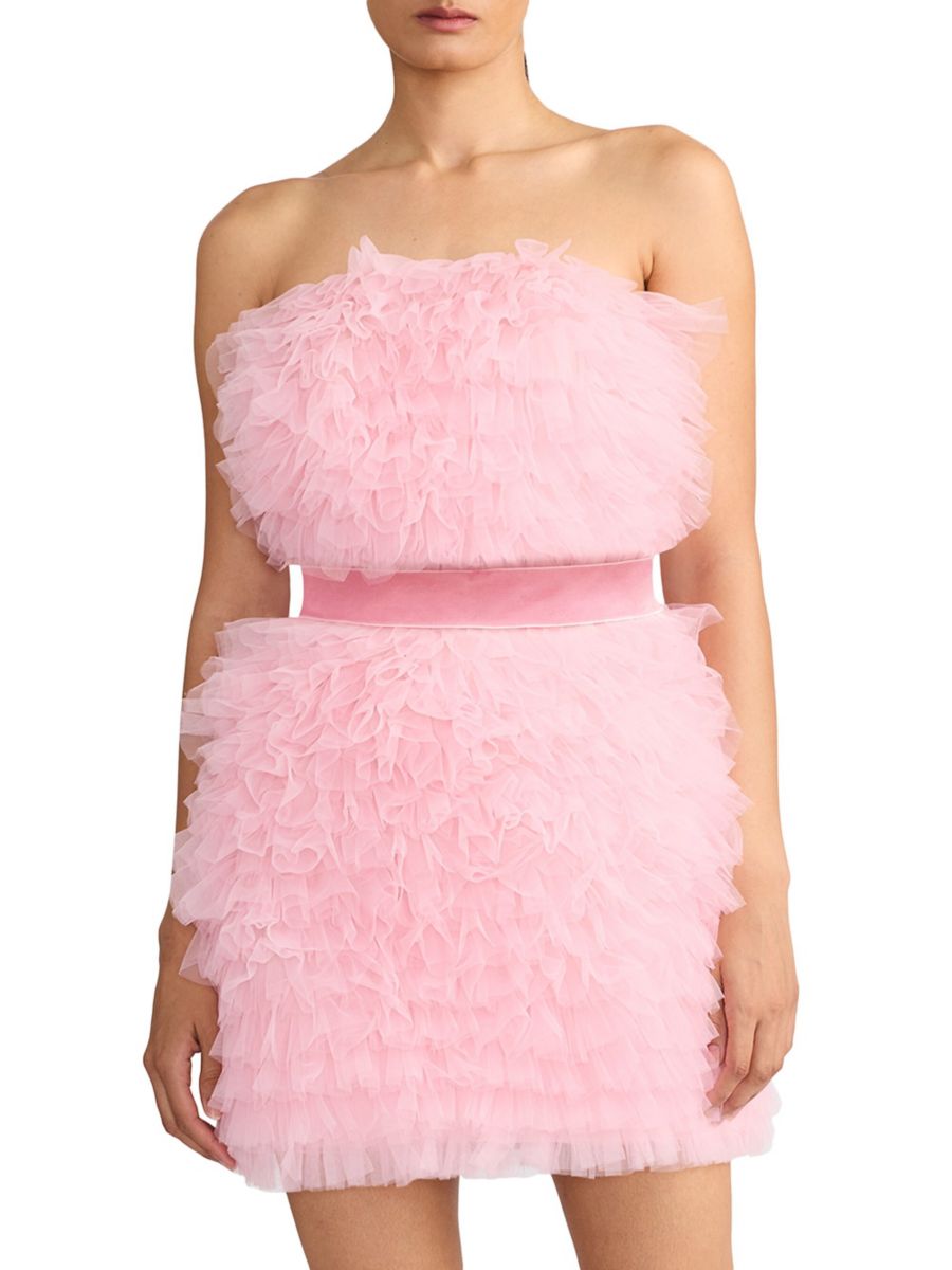 

Мини-платье без бретелек из фактурного тюля Zac Posen, цвет Blossom