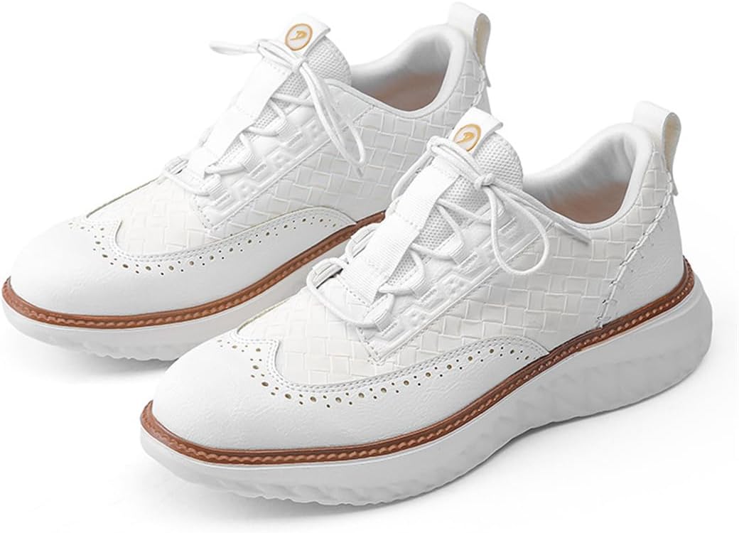 

Мужские удобные кроссовки с шнуровкой в стиле броги - сверхлегкий и дышащий верх из ткани, поддержка свода стопы, широкая передняя часть, подошва с амортизацией для комфорта в течение всего дня Swzec, белый