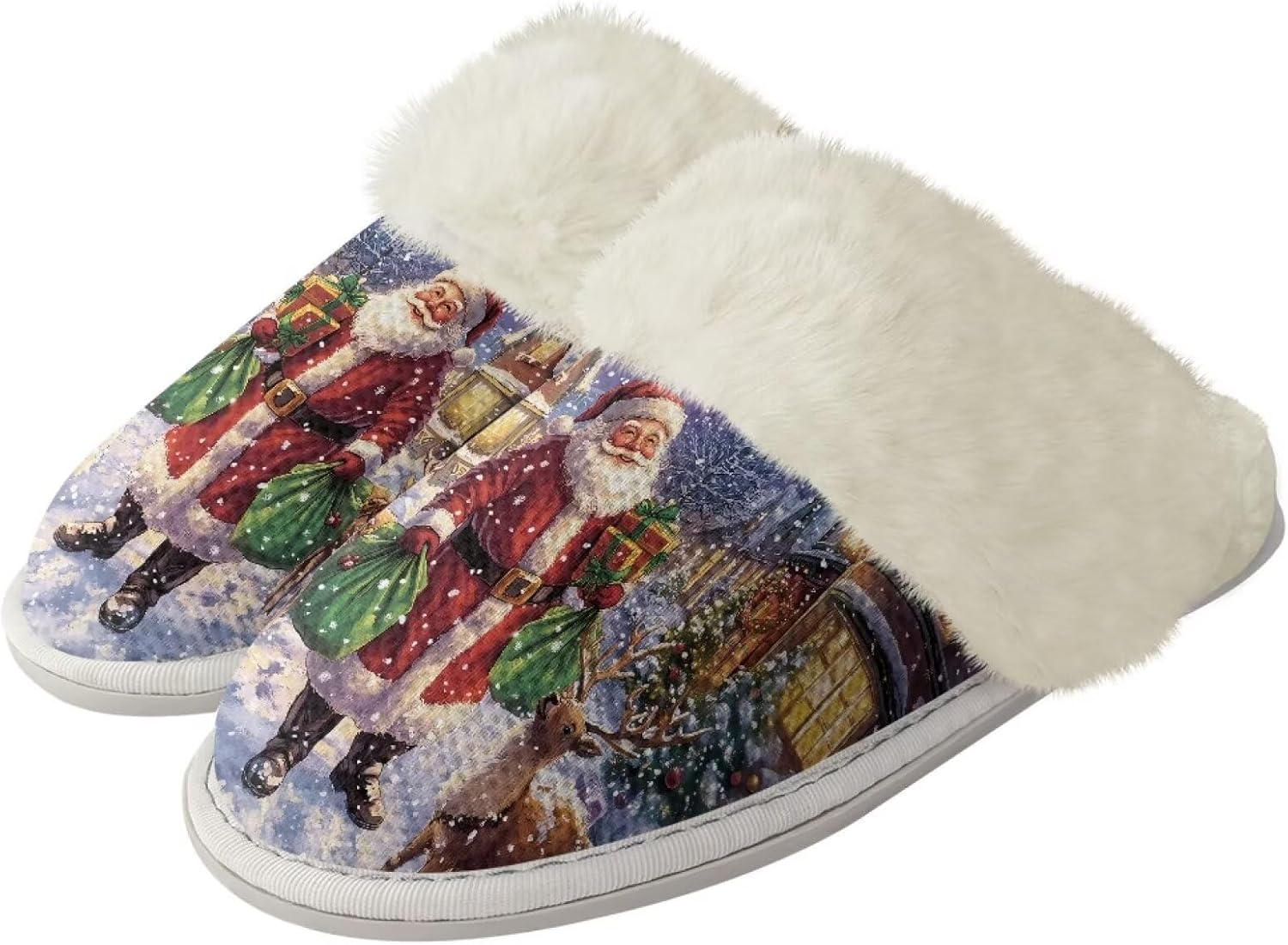 

Тапочки Srengjodk для женщин и мужчин, фланелевые хлопковые домашние тапочки, тапочки на скользящей подошве для дома, рождественские тапочки для семьи, Santa Print