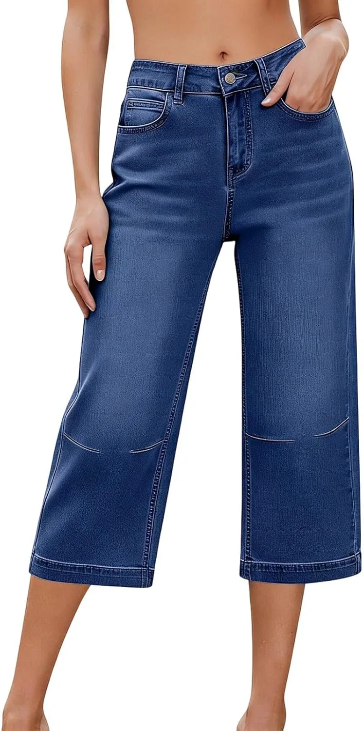 

Джинсы Capri для женщин High Waist, прямые широкие, летние, с карманами TianGiKi